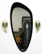 Spiegel mit Wandlampen, 50er Jahre, dunkles Glas mit aufgesetzten Spiegel, 90x42 cm,Wandlampen an