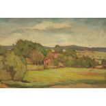 Kaiser, Walter (1899-1973 Hamburg) "Sommerlandschaft mit Bauerngehöft", Öl/Lw./Mp., sign.u.r., 35x49