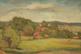 Kaiser, Walter (1899-1973 Hamburg) "Sommerlandschaft mit Bauerngehöft", Öl/Lw./Mp., sign.u.r., 35x49