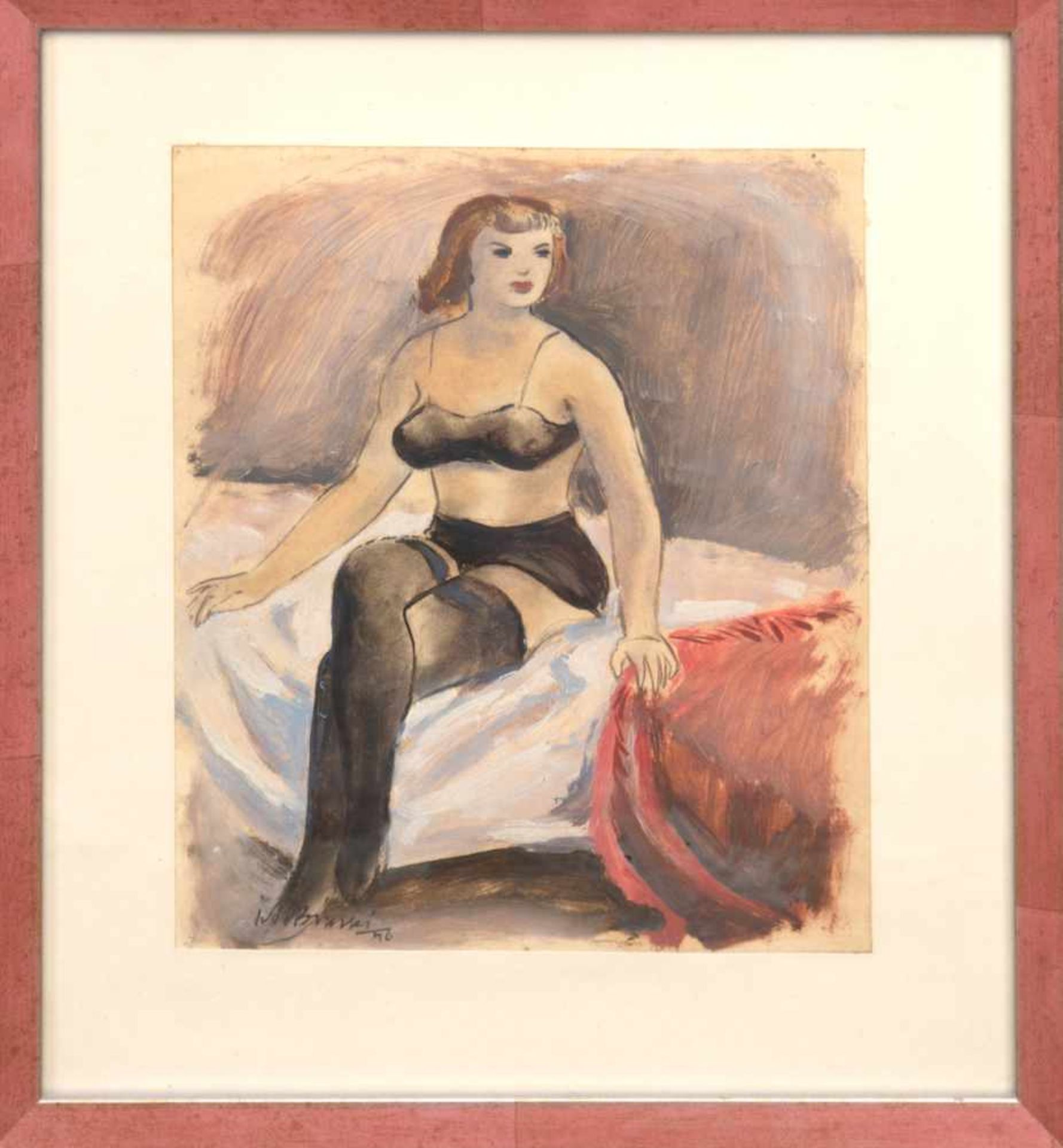 Brzeski, Janus Maria (1907 Warschau/Polen-1957 Krakau/Polen) "Frau in Dessous auf dem - Bild 2 aus 3