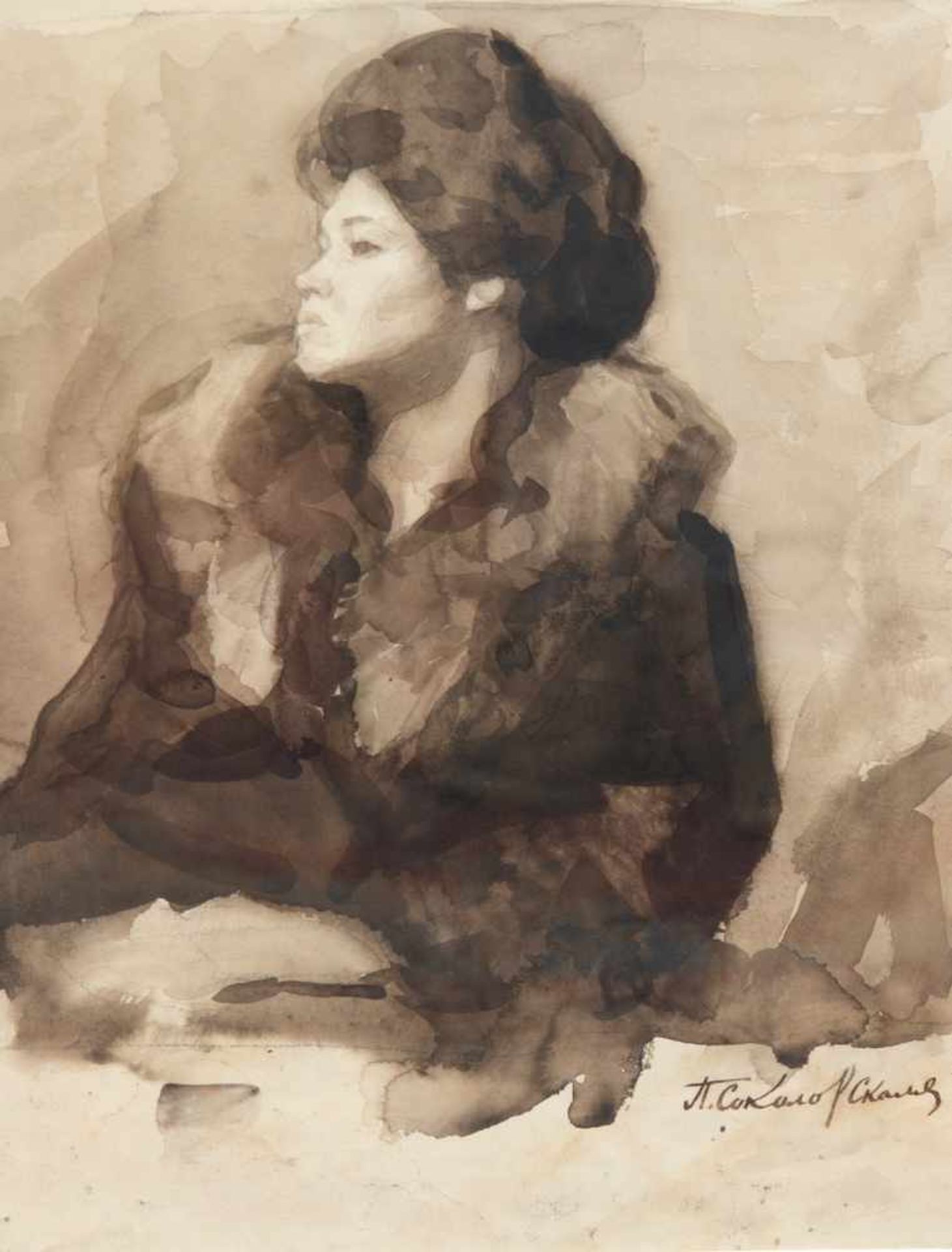 Sokolow-Skalja, Pavel (1899-1961) "Porträt einer Dame", Aquarell, sign. u.r., 37x27 cm,rückseitig "