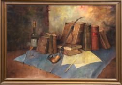 Fischer, Carl Holger (1885-1955) "Stilleben mit Büchern und Pfeife", Öl/Lw., sign. o.r.,67x96 cm,