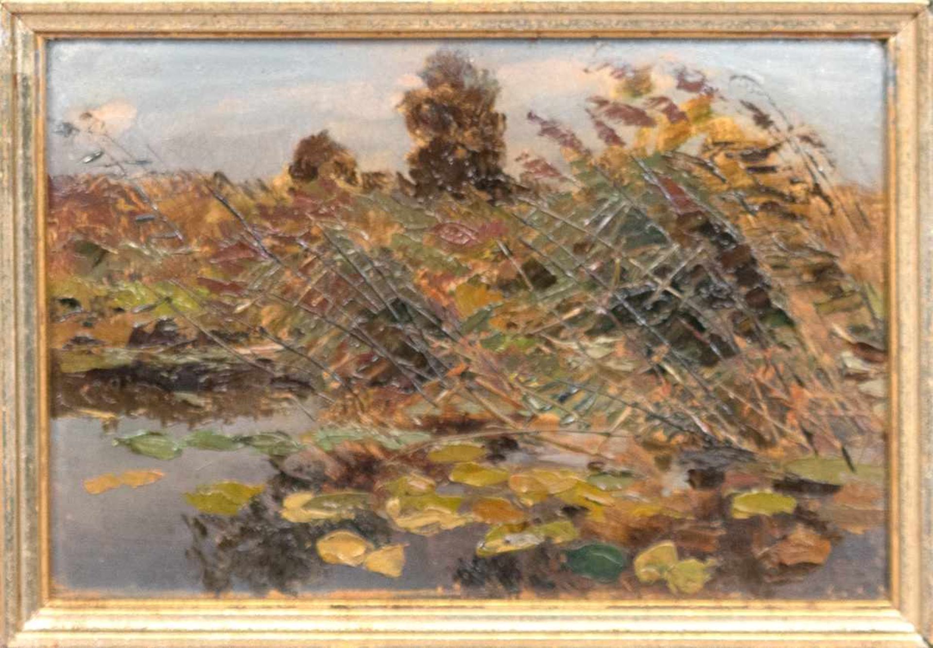 John, Eugen (1863 Berlin-1931 Berlin) "Teichlandschaft mit Seerosen", Öl/Mp., rücks. bez.,12x18 - Bild 2 aus 3