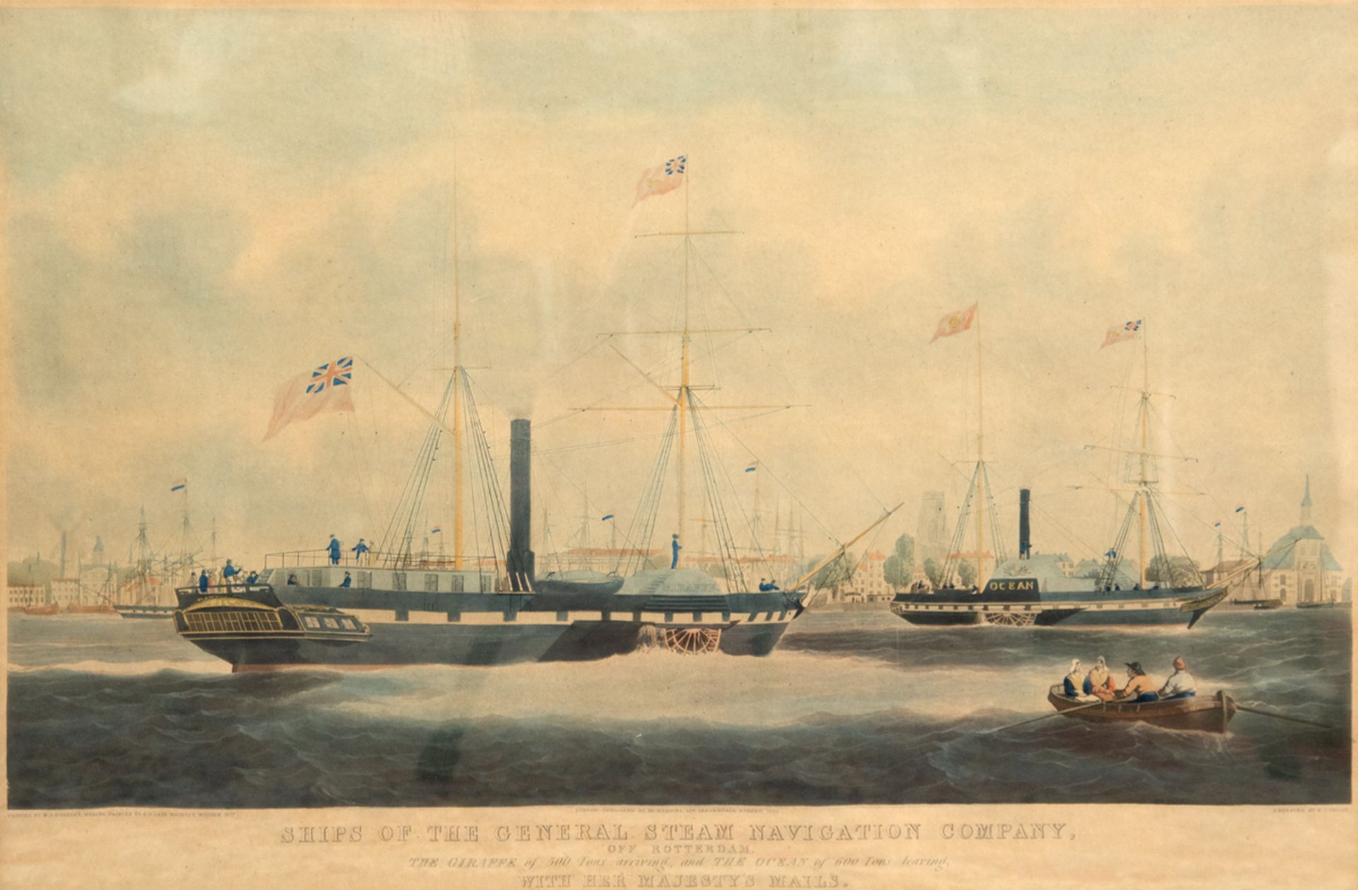 "Ships of the General Steam Navigation Company" kolorierter Druck um 1850 nach W.J.Huggins, 40x60