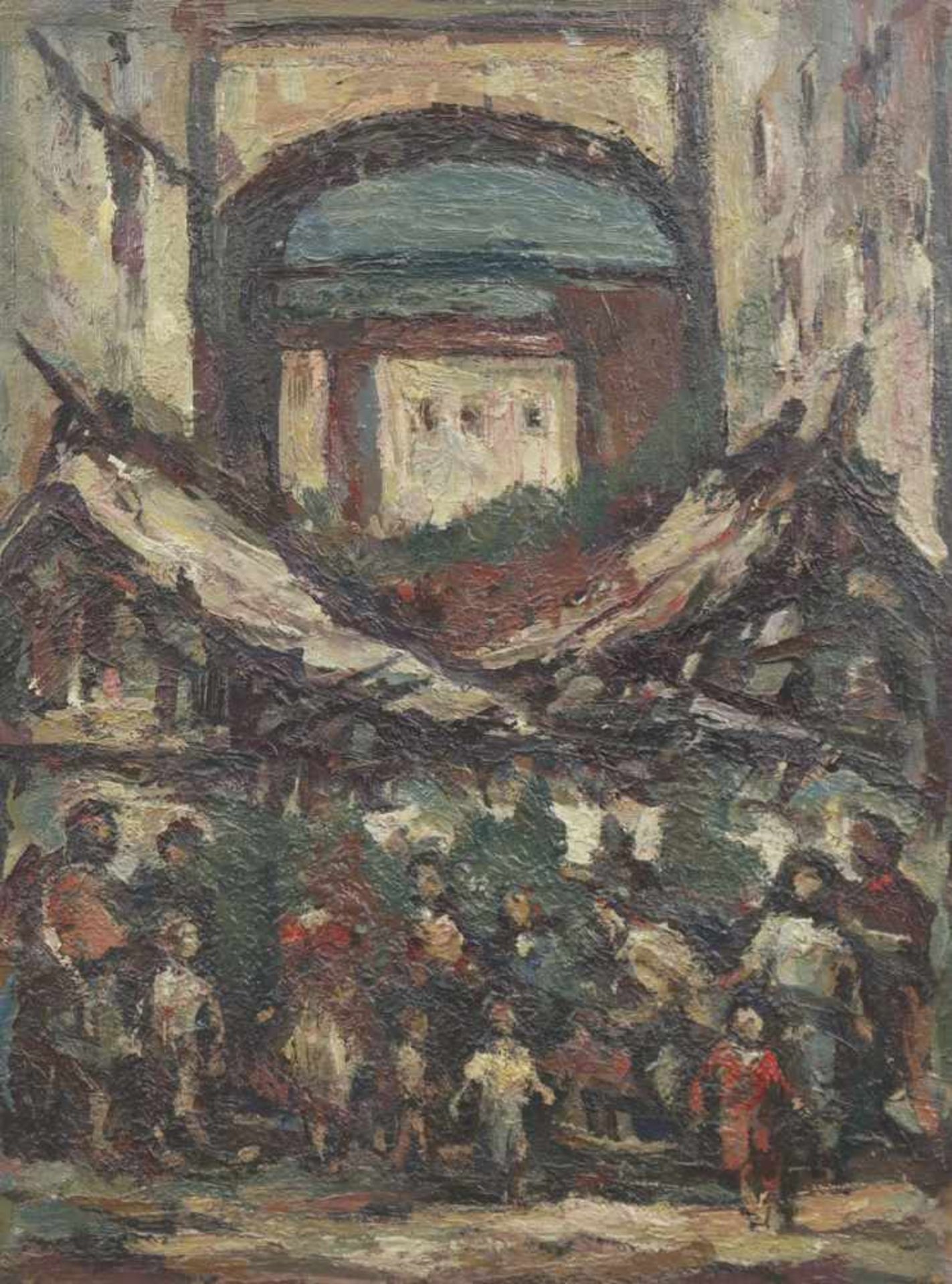 Kaiser, Walter (1899-1973) "Italienischer Markt", Öl/Mp., rückseitig bez. und sign., 58x44cm, - Image 2 of 2