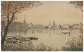 Traulsen, Friedrich (1887 Flensburg-1979 Witzave) "Hamburg-Sommer auf der Alster",Farblitho, sign.