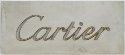 Großes Werbeschild "Catier", aus einem Juweliernachlaß, verchromtes Blech mit erhabenerSchrift mit