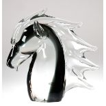 Pferdekopf, Muranoglas, transparentes Glas mit schwarzen Einschmelzungen, unterseitigsign., mit