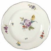 Meissen-Speiseteller, um 1745, Buntes Blumenbukett, dunkelbrauner Rand, Altosier, 1. Wahl,