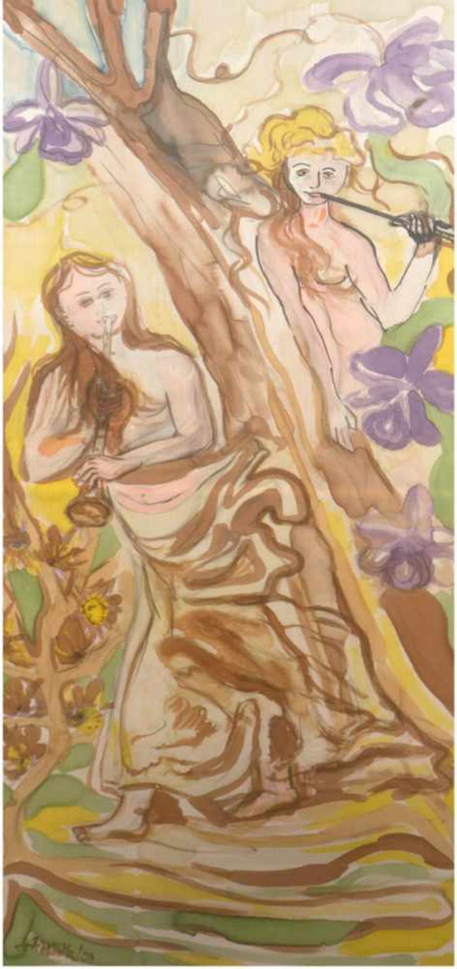 Lemke-Wilk, Anneliese (1921 Blumenau/Brasilien) "Symphonie", Seidenmalerei, signiert und datiert '