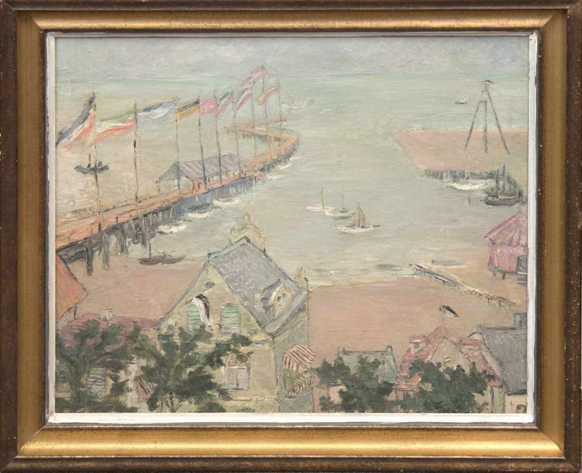 Französischer Impressionist um 1910 "Seebrücke an französcher Küste", Öl/Lw., unsign., 51 x56 cm, - Image 2 of 3