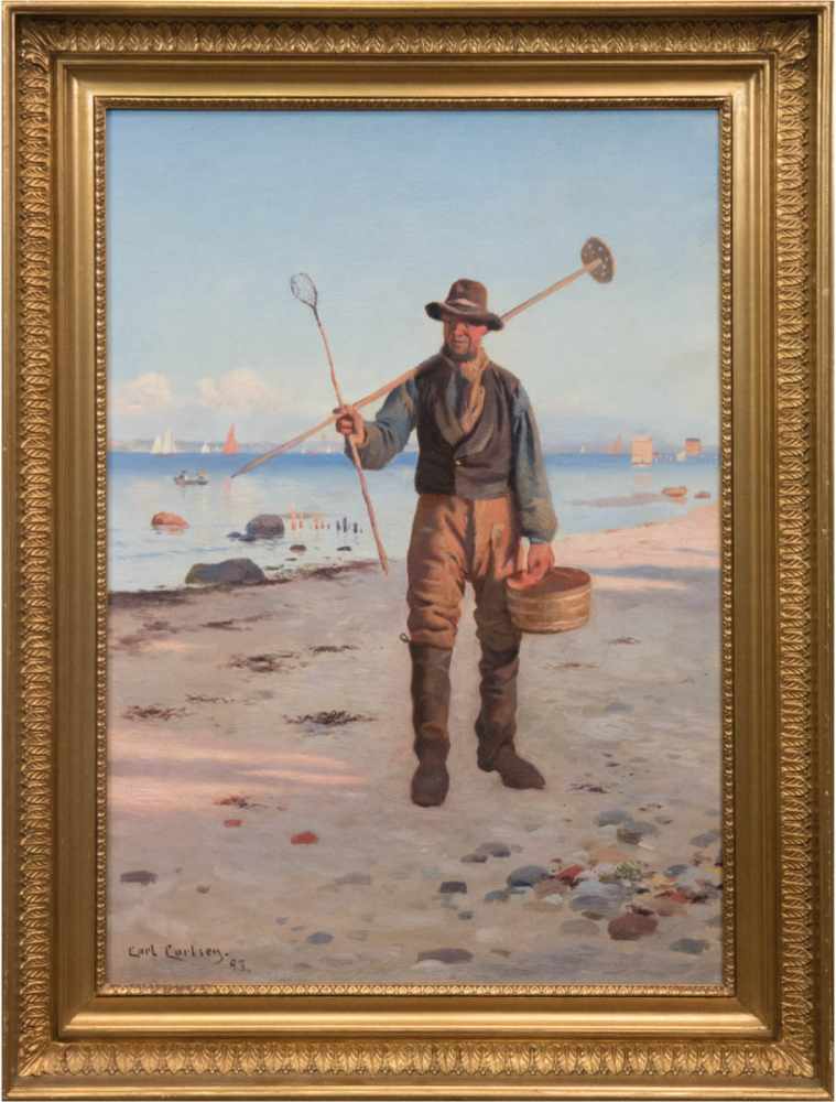 Carlsen, Carl (1855 Kopenhagen- 1917 ebenda) "Fischer am Strand bei Skagen", Öl/Lw., signiert und