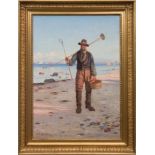 Carlsen, Carl (1855 Kopenhagen- 1917 ebenda) "Fischer am Strand bei Skagen", Öl/Lw., signiert und