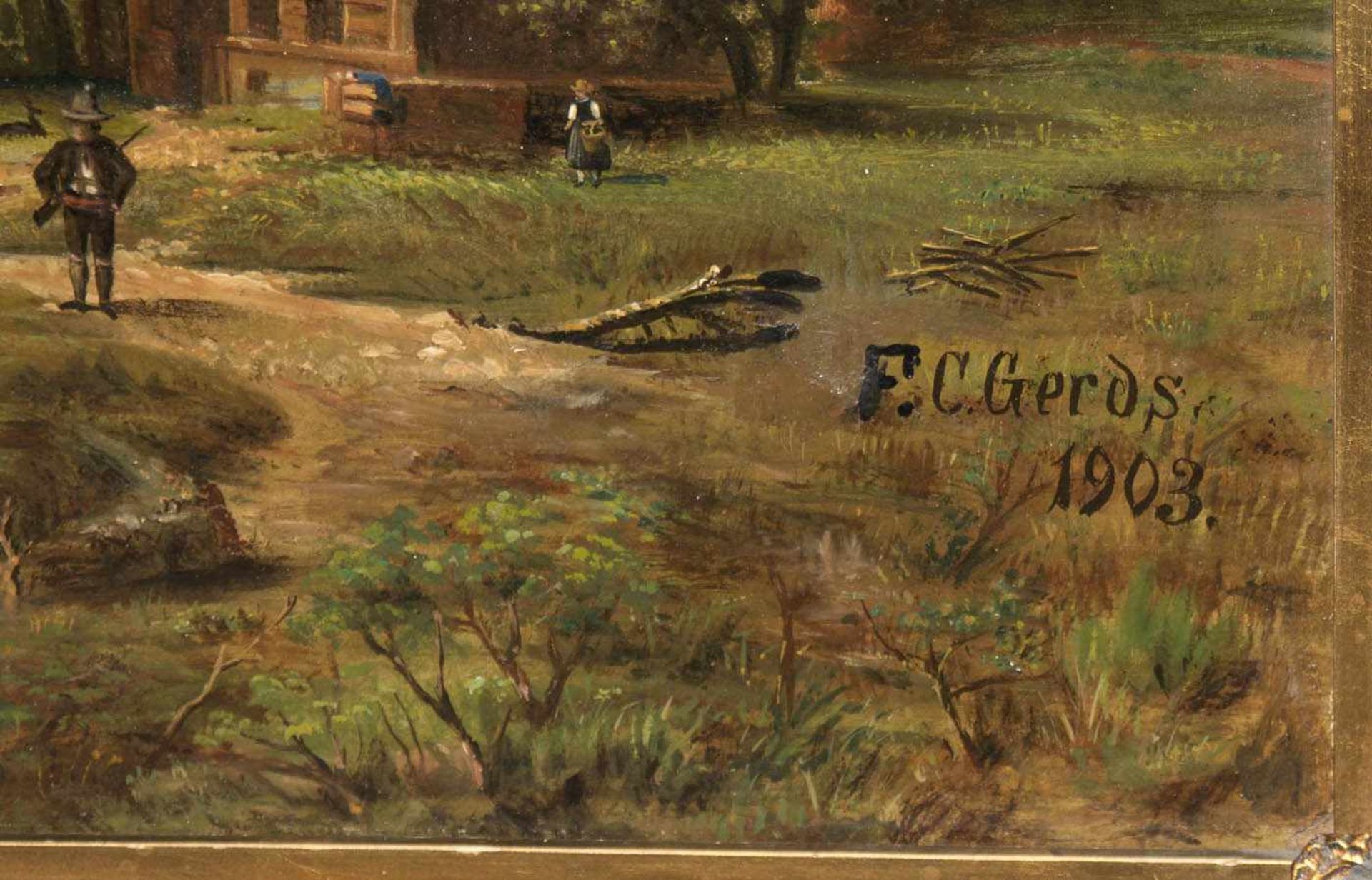 Gerds, F.C. "Bergsee mit Ruderer auf dem See", Öl/Karton, sign. u.r. und dat. 1903, 60x80 cm, - Bild 2 aus 4