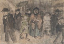 Berliner Maler um 1920 "Nach dem Kirchgang", Aquarell/Papier, bez. u.l. "Kollwitz", zugeschrieben,