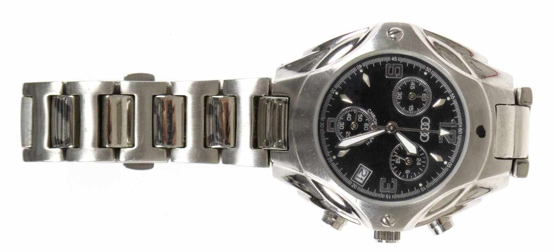 Armbanduhr, Chronograph "Audi", Quarzwerk, Edelstahlgehäuse, Datumanzeige, funktionstüchtig, Dm. 3