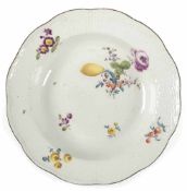 Meissen-Suppenteller, 18. Jh., Buntes Blumenbukett seitl., dunkelbrauner Rand, Altosier,