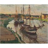 Schubert, Hans "Kanal bei Lübeck", Öl/Lw., sign. u.r. und dat. 1921, 69x83,5 cm, Rahmen Schubert,