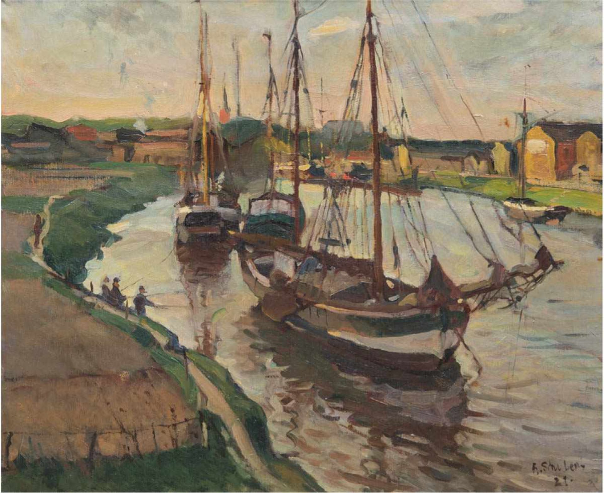 Schubert, Hans "Kanal bei Lübeck", Öl/Lw., sign. u.r. und dat. 1921, 69x83,5 cm, Rahmen Schubert,