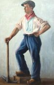 Maler des 20. Jh. "Porträt eines Arbeiters", Öl/Lw., unsign., 106x66 cm