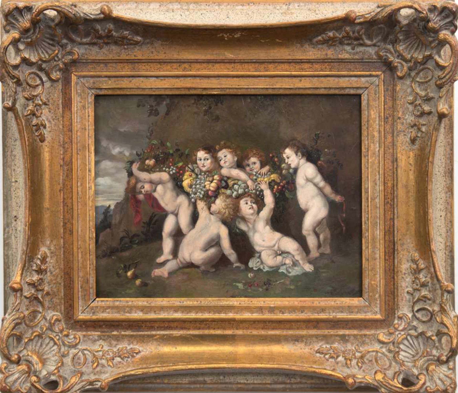 Maler des 18./19. Jh. nach Peter Paul Rubens "Der Früchtekranz", Öl/Kupferplatte, unsign., 19x25,5 - Bild 2 aus 3