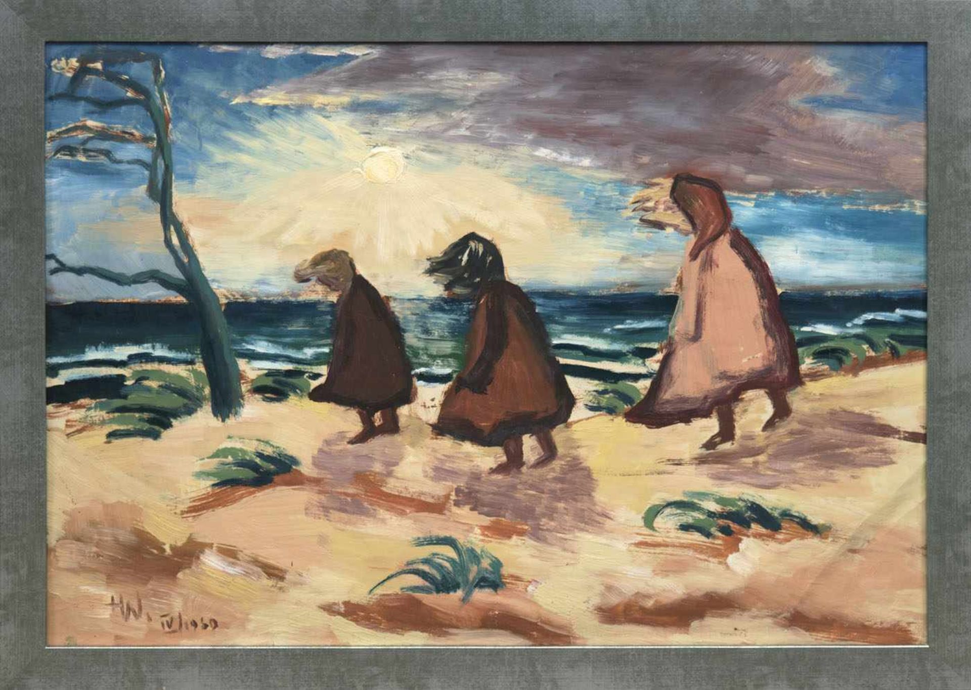 Weyl, Hans (Schüler von Franz Höhne) "Im Sturm an der Ostsee", Öl/Hf., monogr. u.l.