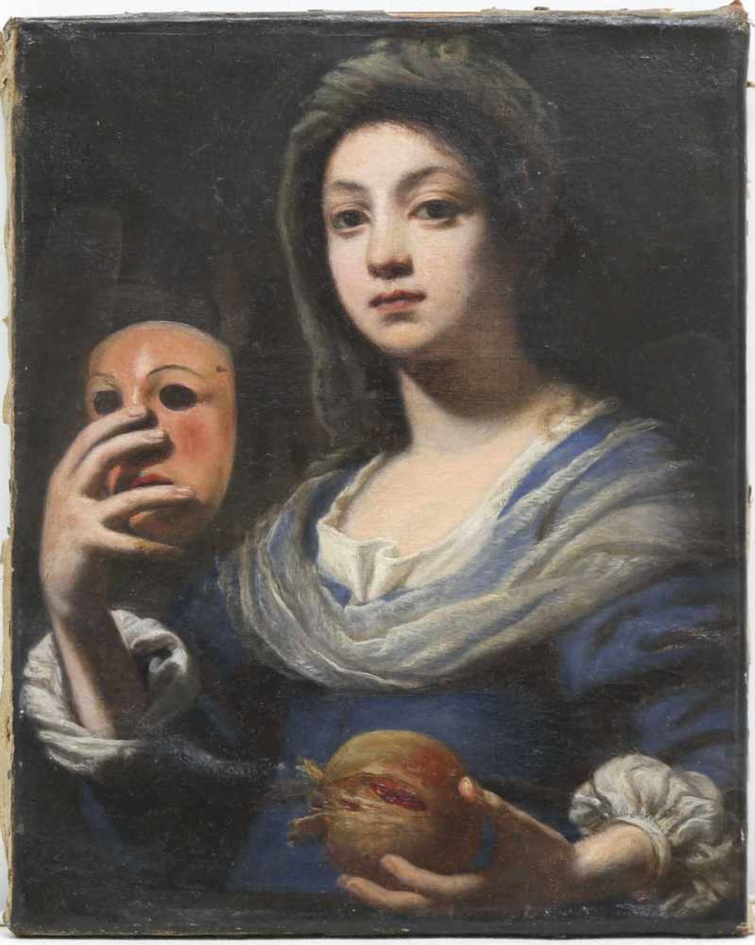 Nach Lorenzo Lippi (1604-1666) "Frau mit Maske", Öl/Lw., unsign., 1 kl. Hinterlegung, rückseitig - Image 2 of 6