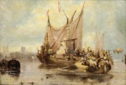 Gudin, Herminie (1825 Paris-1873 ebenda) zugeschrieben "Fischerboote in einem Hafen", Öl/ Gudin,