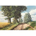 Herrmann, A. "Feldweg mit Bäumen im Sommer", Öl/Lw., sign. u.r., 1x Hinterlegung, 70,5x100,5 cm,