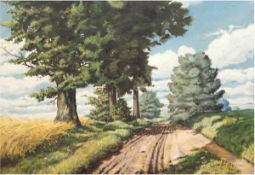 Herrmann, A. "Feldweg mit Bäumen im Sommer", Öl/Lw., sign. u.r., 1x Hinterlegung, 70,5x100,5 cm,