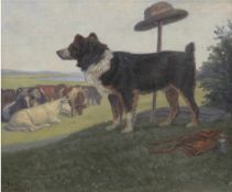 Becker-Heyer, Rudolf Albert (1862-1930) "Kuhherde mit Hütehund", Öl/Lw. auf Mk aufgezogen, signiert