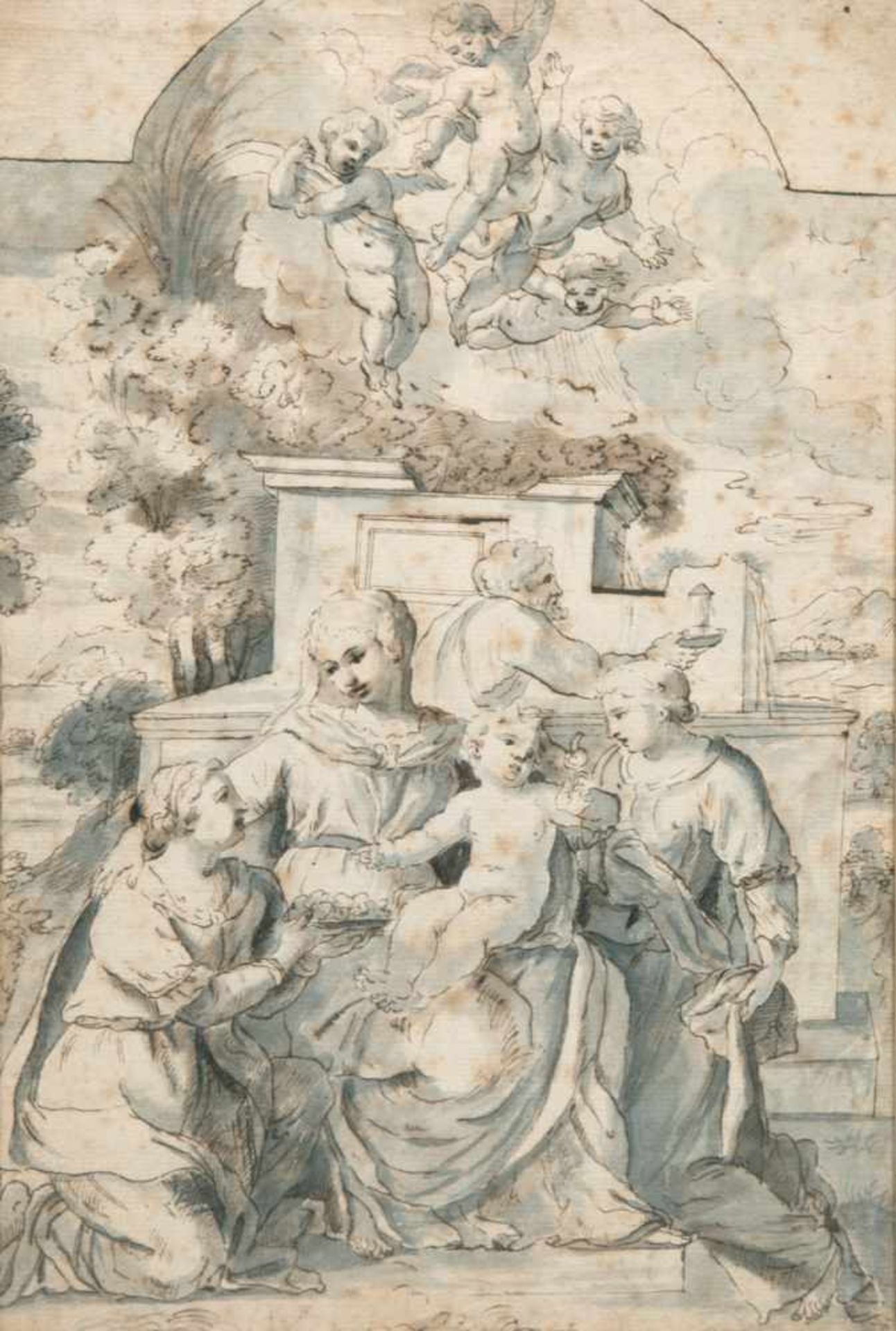 Italienischer Meister 17./18. Jh. "Maria mit Jesuskind", aquarellierte Federzeichnung, unsign.,