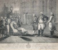 "Der Tod Friedrich des Großen", Kupferstich, 31,5x33,5 cm, im Passepartout hinter Glas und