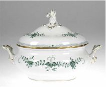 Meissen-Terrine, oval, Indisch Grün mit Goldpunkten, Goldränder und Goldstaffage, beidseitig