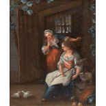 Radl, Anton (1774 Wien-1852 Frankfurt am Main) "Zwei Frauen beim Tauben füttern", Öl/Lw./ Radl,