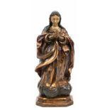Sakrale Figur "Betende Madonna", Holz, vollplastisch geschnitzt, gold gefaßt und farbig bemalt, H.