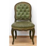 Stuhl im Barockstil, Holz grün gefaßt, gepolsterter Sitz, Rückenlehne mit kapitonierter Polsterung,