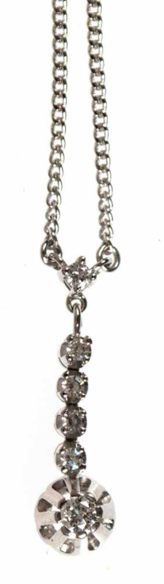 Collier um 1920, 585er WG, Brillanten ca. 0,15 ct. Kettenlänge ca. 41 cm, Gew. 4,0 g