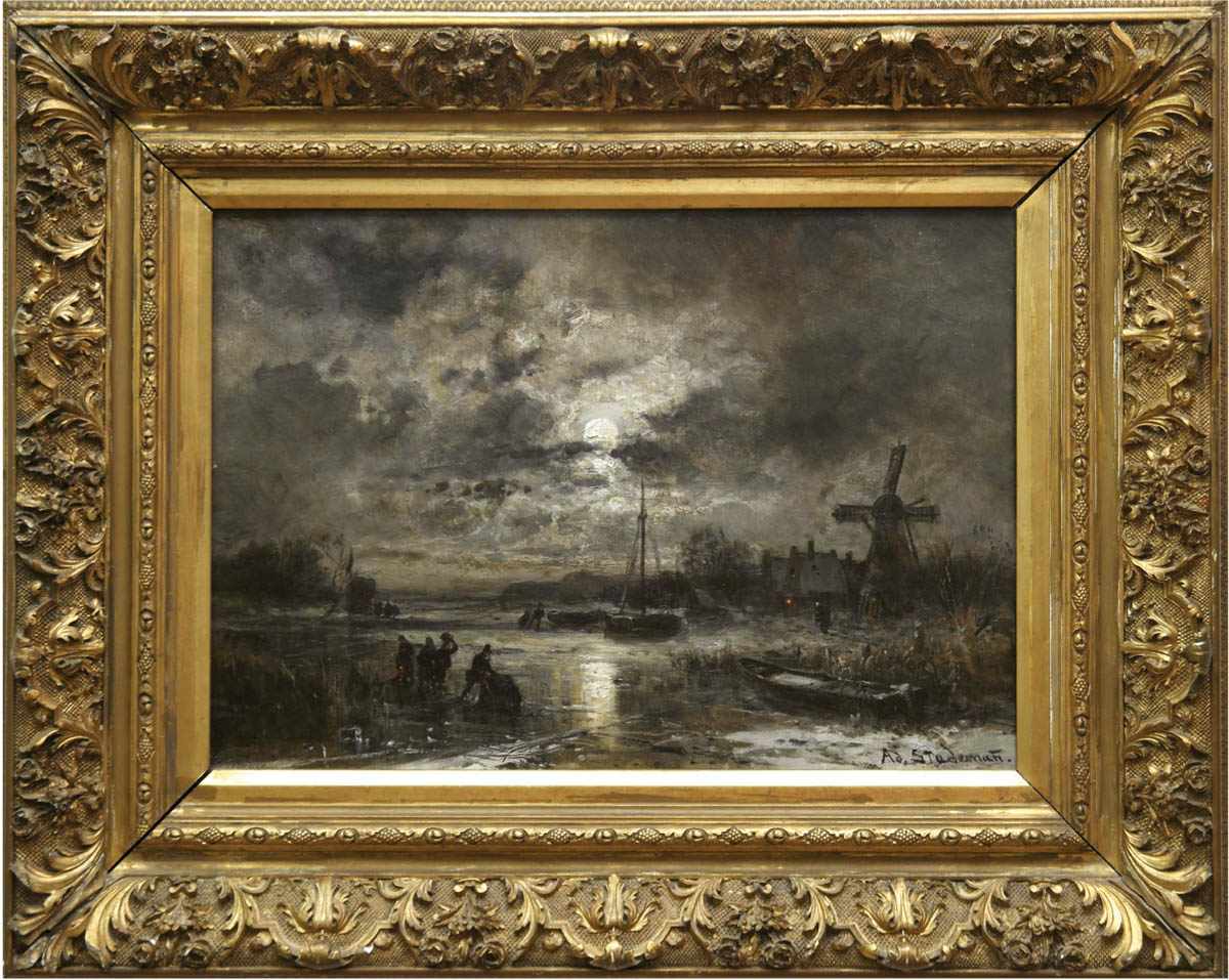 Stademann, Adolf (1824 München-1895 ebenda) "Holländische Winterlandschaft mit Figuren im