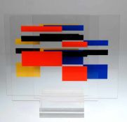 Kunstobjekt aus Acrylglas "Geometrische Figuren", Farbdruck auf Acrylglas, 3 quadratische Platten