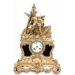 Figurenpendule, um 1840, vergoldet, figürliche Motive der Seefahrer und Fischer, reliefierte Front,