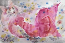 Werner, Heinz (1928 Coswig-2019 ebenda) "Katzenfrau", Aquarell, sign. u. dat. 2005 u.r., WVZ-Nr.