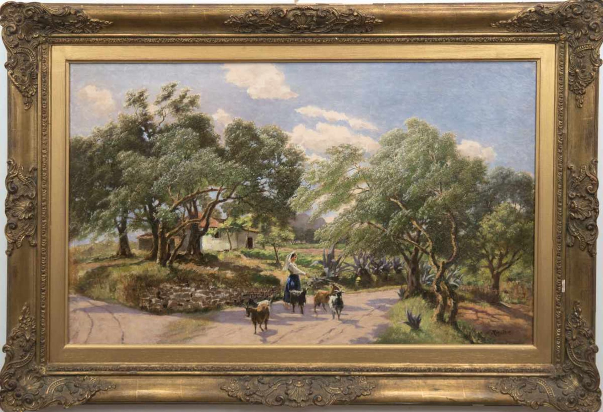 Rafter, John (1824-1907) "Ziegenhirtin auf Landweg", Öl/Lw., sign. u.r., 61x97 cm, Rahmen - Bild 2 aus 3