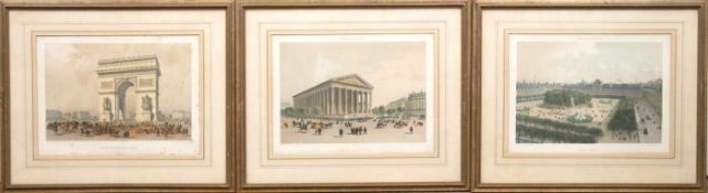 Konvolut von 3 Lithos, dabei Benoist, Felix "Place Royale", kolor. Litho., Benoist, Ph. "Eglise de