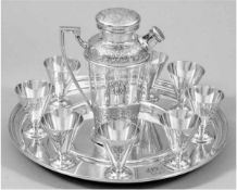 Cocktail-Service, Sterling-Silber, 1939, 10-teilig dabei Mixkanne, 8 Cocktailbecher und Tablett,