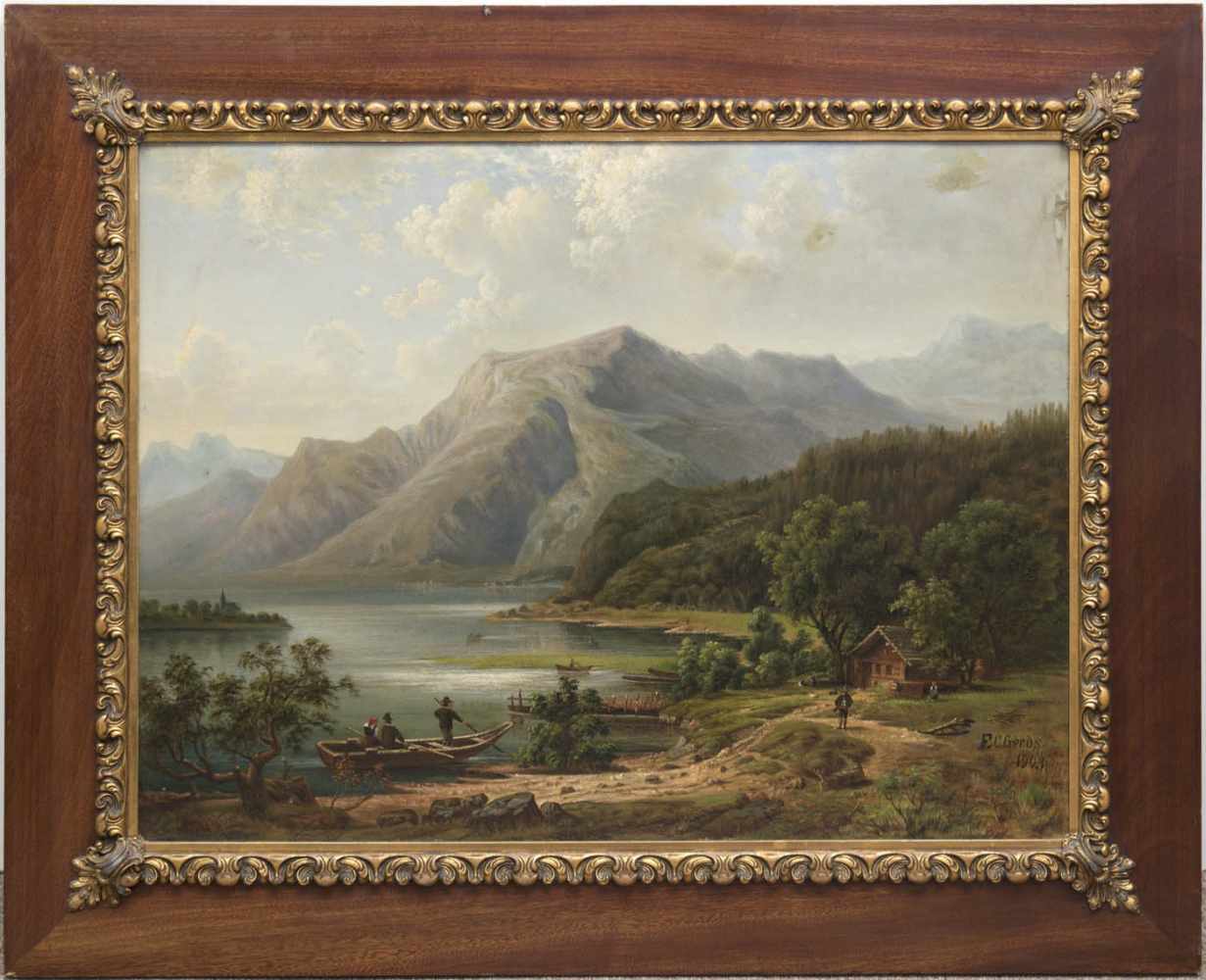 Gerds, F.C. "Bergsee mit Ruderer auf dem See", Öl/Karton, sign. u.r. und dat. 1903, 60x80 cm,