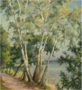 Zank, Hans (1889 Berlin- 1967 Falkensee) "Badende bei Birkengruppe am See", Öl/Lw., unsigniert,