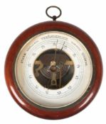 Barometer, Messing im rundem Holzgehäuse, Aneroidwerk, Dm. 15,5 cm