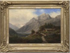 Kobelka, T. (19. Jh.) "Alpenlandschaft mit Gebirgssee", Öl/Lw., signiert und datiert (18)66 u.r.,