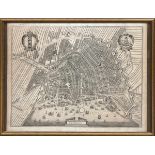 Karte "Stadt Amsterdam", 18. Jh., Gebrauchspuren, 28x37,5 cm, hinter Glas und Rahmen